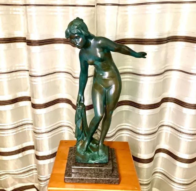 Große Bronze Figur, Badende Frau, Akt, Erotik, signiert, 68 cm und 15,6 kg