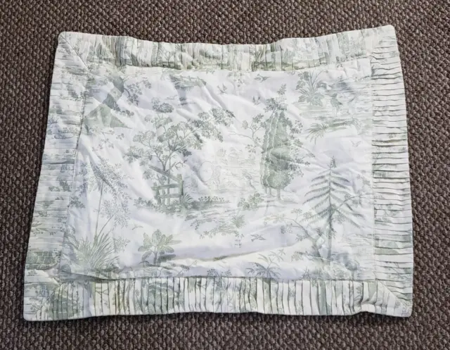 Vintage French Country Toile Pleated Edge Green Pillow Sham Cover Standard Size
