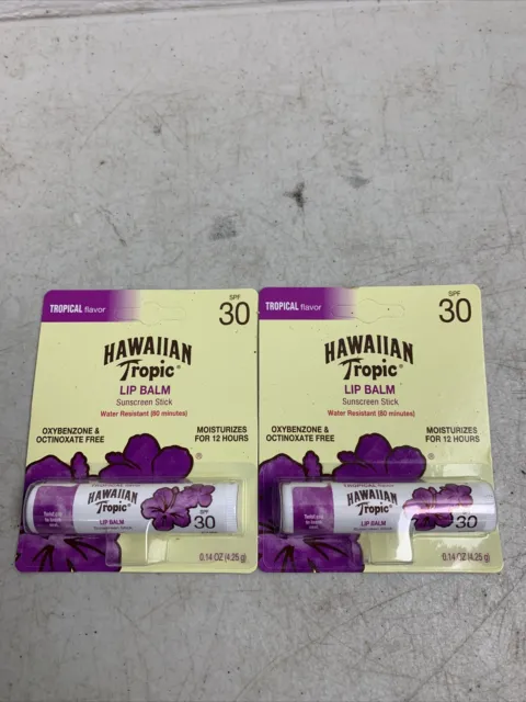 NEW X2 Hawaiian Tropic Lip Balm Sunscreen Stick SPF 30 Tropical Flavor  0.14 oz