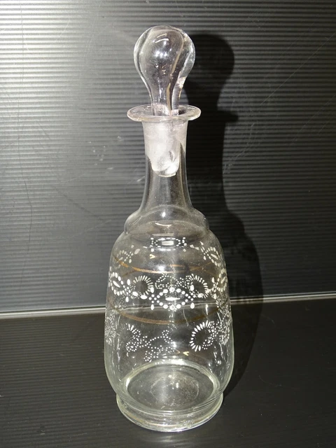 *PETITE CARAFE A LIQUEUR ANCIENNE VERRE EMAILLE avec son BOUCHON cave à liqueur