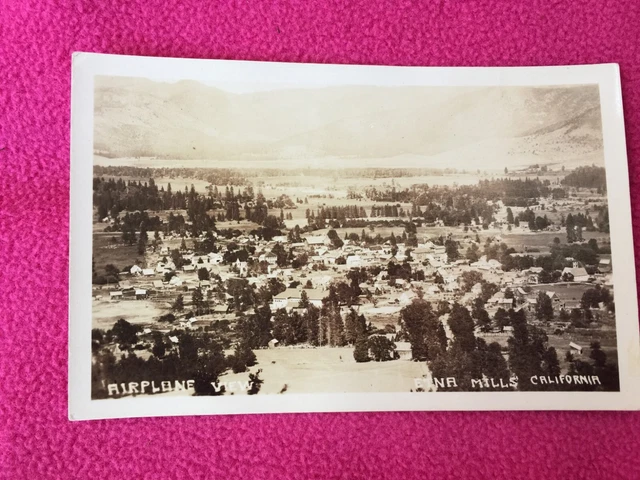 MT. SHASTA AREA vintage RPPC POSTCARD california ETNA MILLS airplane VIEW aerial