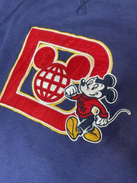 Disney Mickey Mouse Sweater Jumper Navy Blue Embroidered Cartoon Pullover M VGC 12