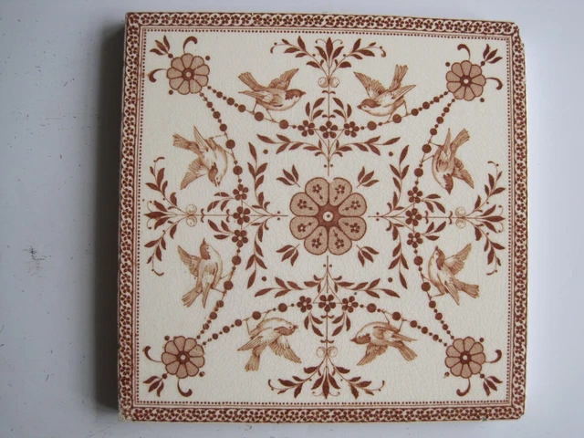 Antique Victorian Wedgwood Birds & Flowers Print Wall Tile C1878-1900 T538