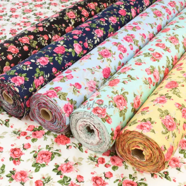 Vintage Queen Rose Floral 100% Cotton Fabric | Rose & Hubble Sewing Metre FQ