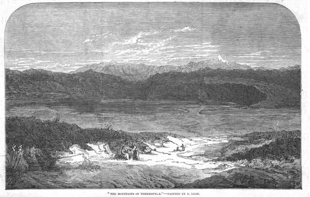 EDWARD LEAR The Mountains of Thermopylae - Antique Print 1853