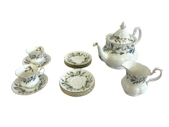 Royal Albert Brigadoon 2 Tea Cups 11 Saucers Milk Jug and Tea Pot Vintage