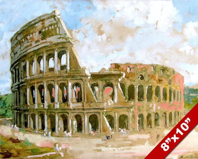 Colosseum Of Ancient Rome Italy Watercolor Painting Roman Art Real Canvas Print