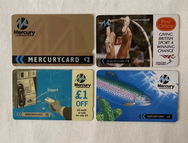 4 x Various Vintage Plastic Mercury Mercurycard Phone Cards