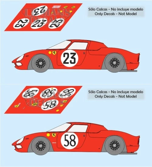 Decals Ferrari 250 GT SWB Le Mans 1962 - Scale 1:32, 1:43, 1:24, 1:18 Per Slot