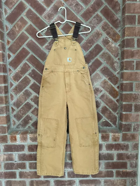Carhartt Overalls Youth Size 8 Brown Canvas Double Knee Duck Wash Bib Quilt