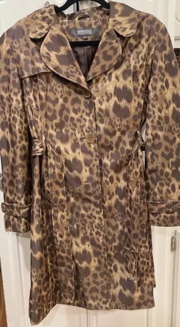 Woman's Large Kenneth Cole Reaction Belted Cheetah Print Rain Trench Coat