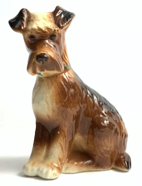 Vintage Schnauzer Dog Figurine Ceramic Brown Unmarked