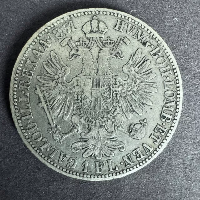 2x 1 Florin 1861 A Österreich  Ungarn . Franz Josef I  . Silbermünzen 3