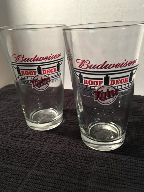 Set 2 Budweiser Twins Roof Deck 2010 Inaugural Season Pint Beer Glass Baseball