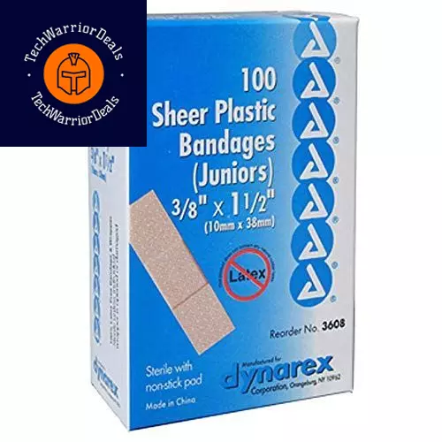 Dynarex Sterile Adhesive Bandages - 3608, Box Of 100 3/8" X 1 1/2" Juniors