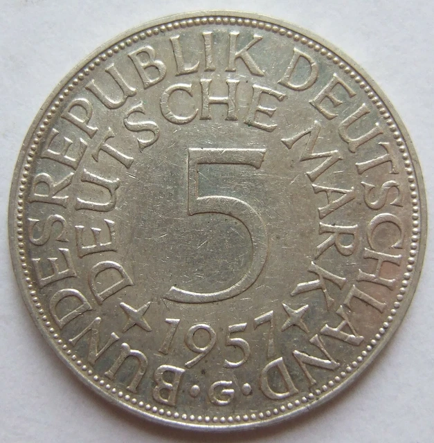 Moneta Rfg Aquila Argento 5 Tedesco Marchi 1957 G IN Extremely fine
