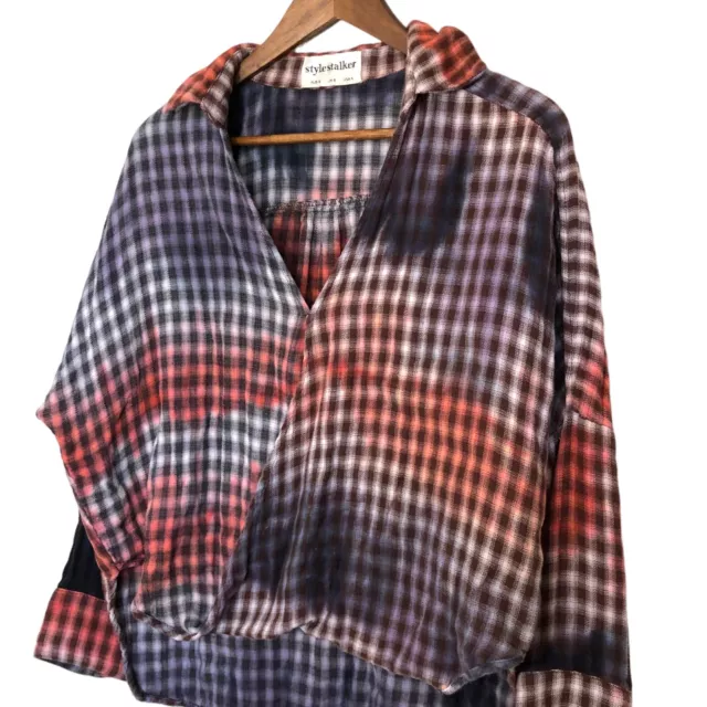 style stalker Women's Top 4 Wrap Plaid Dip Dye Distressed Festival Boho Grunge 3