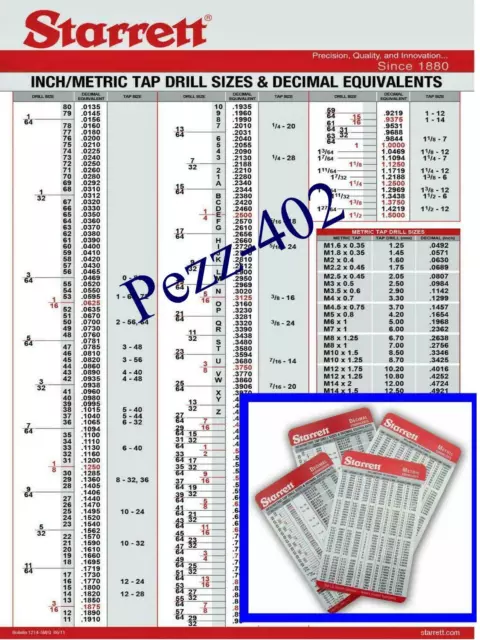 Starrett Decimal & Metric Tap Drill Machinist Wall Chart with Pocket Cards (20)