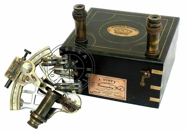 Marine Antik Messing Schiff Sextant J.Scott London Nautisch Astrolabium IN Holz