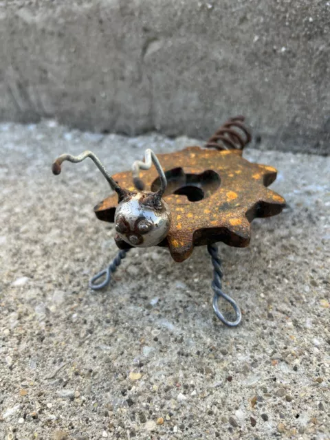 Vintage Handcrafted Folk Tramp Art Recycled Metal Sculpture Insect Bug Figure