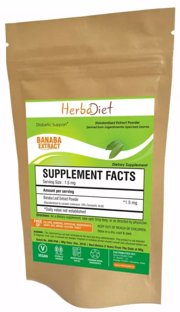 Banaba Leaf Extract Powder HIGH POTENCY 18% Corosolic Acid Blood Sugar Support