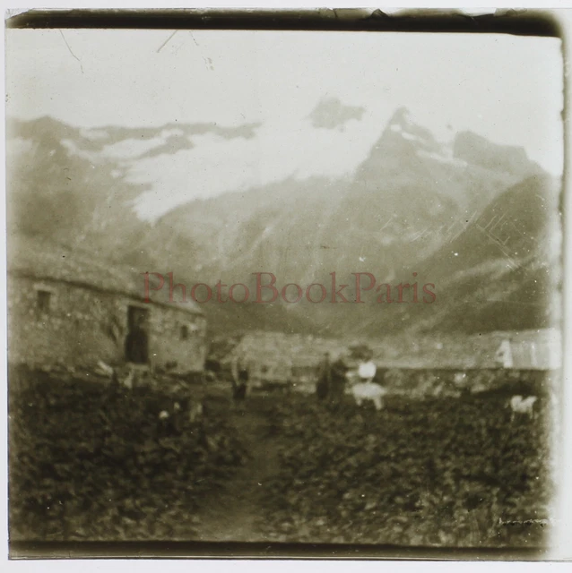 France or Spain Pyrenees Montagne 1928 Photo Stereo Glass Plate Vintage