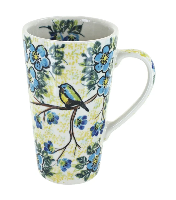 Blue Rose Polish Pottery Bluebird Garden Large Coffee Mug