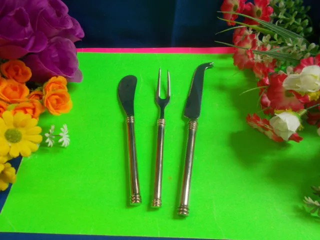 LOVELT SET OF 3 CHEESE FORK / KNIFE @ BUTTER KNIFE - WEIGHS 150 Gr VGC # 800/ 5A