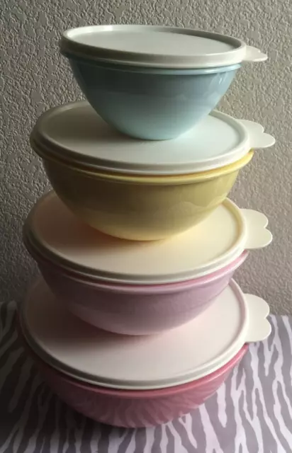 NEW TUPPERWARE NESTING Wonderlier Sheer Bowls with Pastel Lids 10 PC Set  $65.00 - PicClick