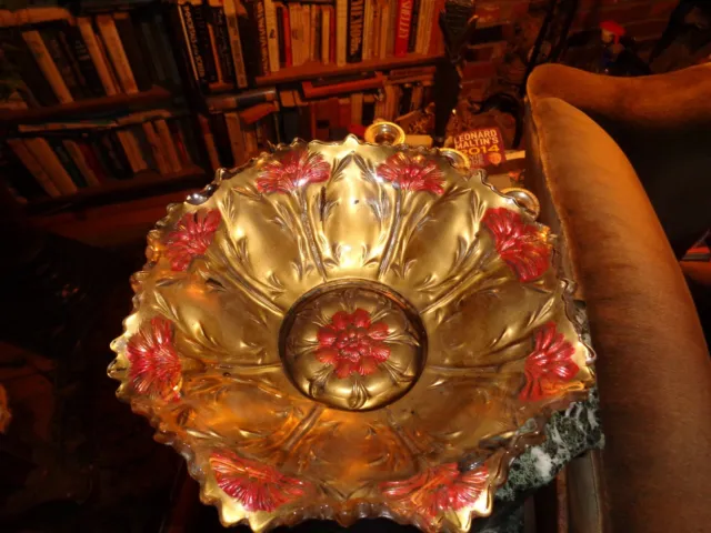 Goofus Glass Carnation Bowl] near mint-heavy gold baking-Dugan Glass--good condi