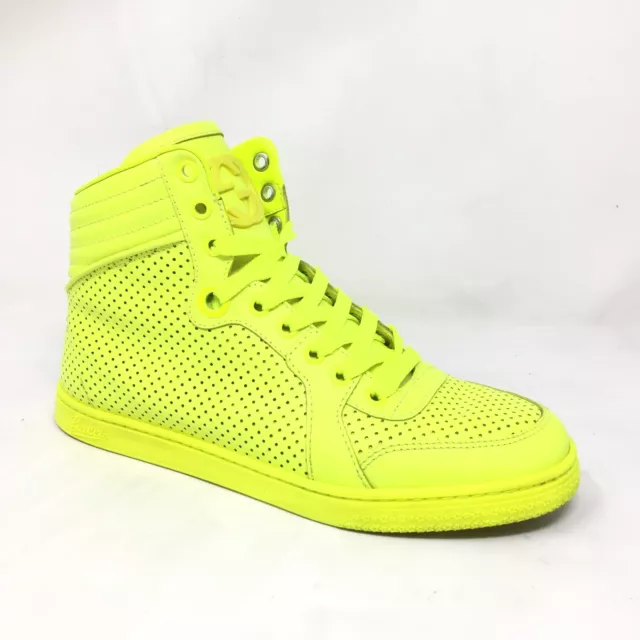 Gucci GG Mid Top Shoes Sneakers Womens Size 7 US 37 EU Neon Green Leather