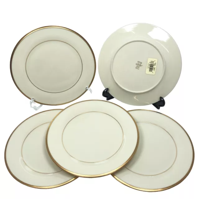 NEW Set of 5 Lenox Dimension Collection Eternal Salad Plates Gold Trim 8 1/8"