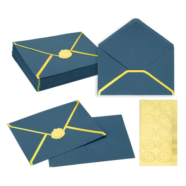 50 PCS A7 7.3x5.3" Gold Border Envelopes for Wedding Invitation, Dark ...