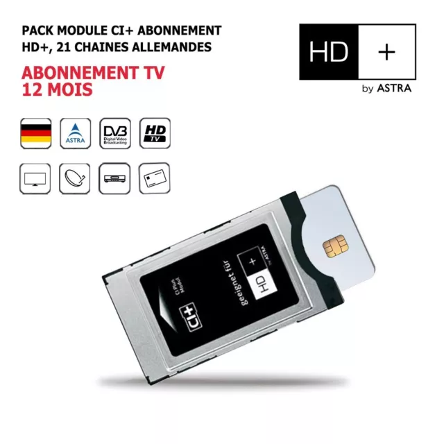 Pack Module CI+ avec carte d'accès abonnement Tv 12 mois, bouquet Allemand HD+