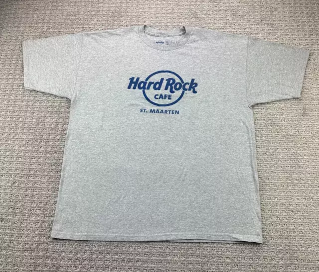 Hard Rock CAFE St. Marten Shirt Men Extra Large XL Gray Puff Print Logo T-Shirt