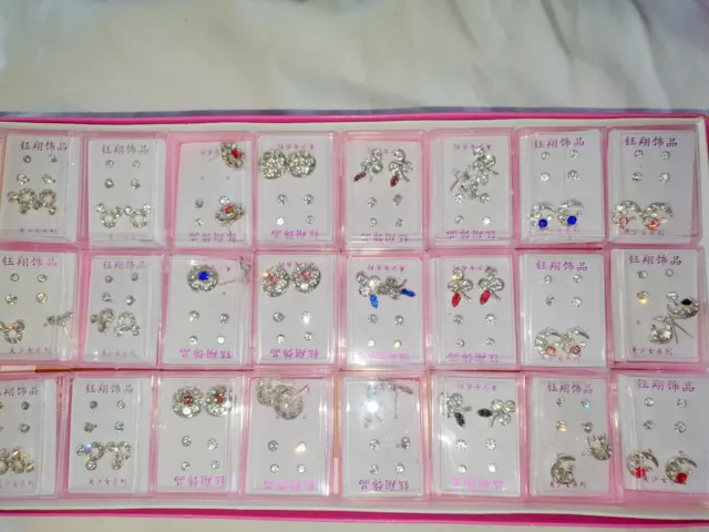 Joblot of 72 Pairs silver colour mixed design Diamante  Earrings-NEW wholesale F