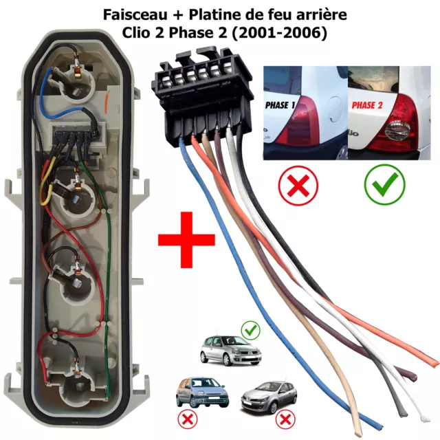Platine Porte Ampoule Kit Reparation Feu Arriere CLIO 2 phase 2 Gauche ou Droit