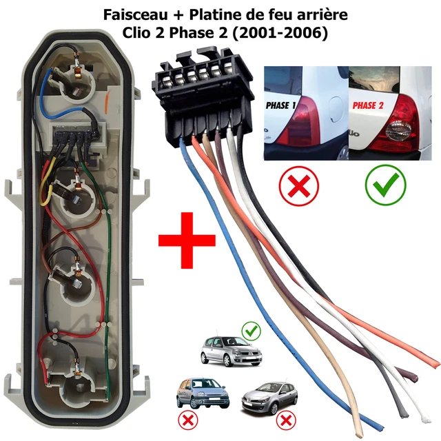 PLATINE PORTE AMPOULE Kit Reparation Feu Arriere CLIO 2 phase 2 Gauche