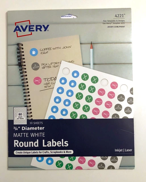 Avery 4221 Appointment and Calendar Stickers 3/4" Round Labels For Printer