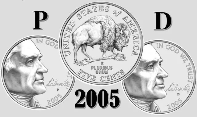 💰 2005 P&D Jefferson Nickel "Bison" Westward Journey Series UNC US Mint