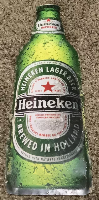 Heineken Lager Beer Bottle Aluminum Sign~8”x 23” Tall!~Vintage
