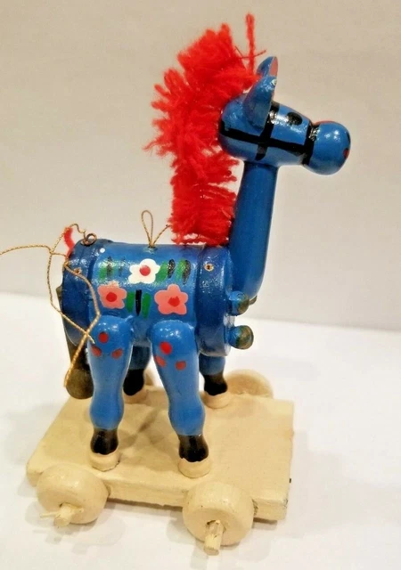 Vintage Erzebirge Wooden Hand-painted Horse Pull Toy Ornament Adorable 3"+