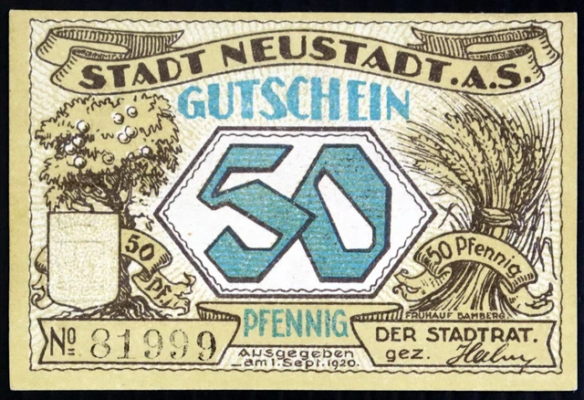NEUSTADT (Saale) 1920 50 Pfennig German Notgeld circulating issue Bavaria