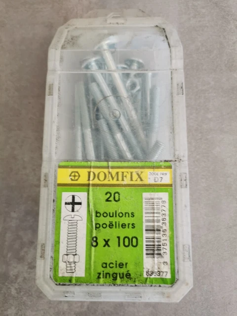 Boîte de 20 boulons poëliers 8x100 acier zingué avec écrou