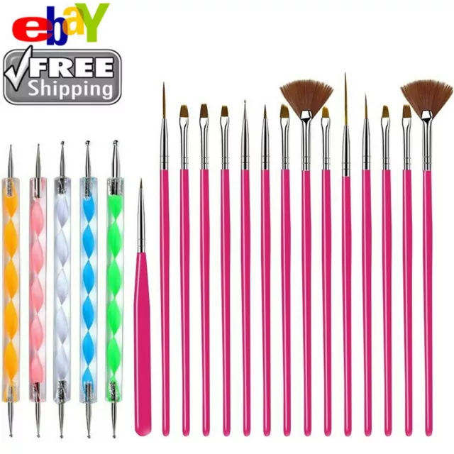 20PCS UV Gel Nail Art Design Set Dotting Painting Drawing Polish Brush Pen Tools