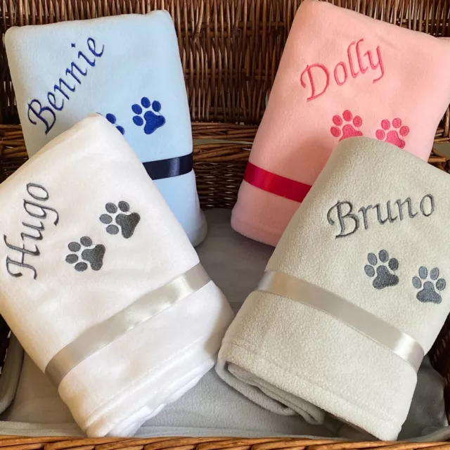 Personalised pet dog cat blanket embroidered new puppy gift paws