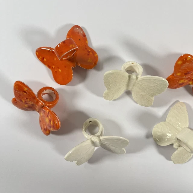 Vintage Ceramic Macrame Butterfly Beads Butterflies Orange Speckled White Retro 3