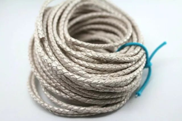 10 yards 30 feet 3MM Pearl White Braided Bolo Leather Lace Cord Roll Spool