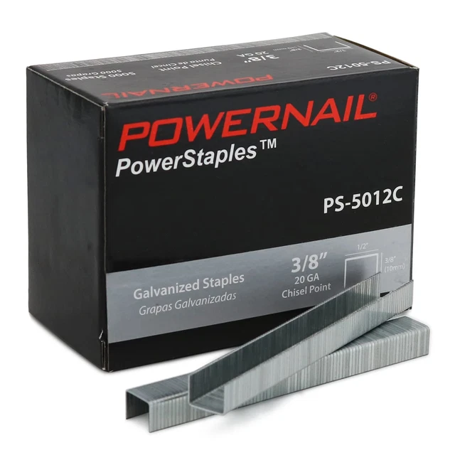 Powernail PS5012C 20 Gauge 1/2 Inch Crown 3/8 Inch Length Chisel Point Staple (
