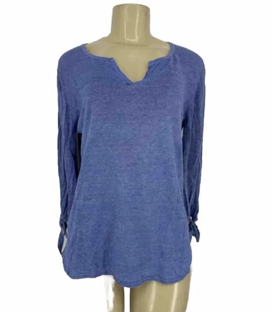 Talbots Medium Women Pullover Knit Linen Top T-shirt Blue 3/4 Sleeve C3